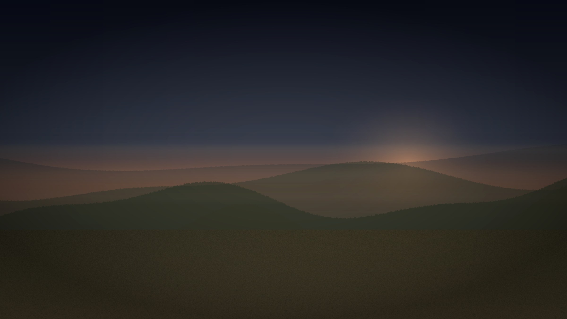 Quiet Scottish highland landscape at dusk, rolling moorland under a soft twilight sky